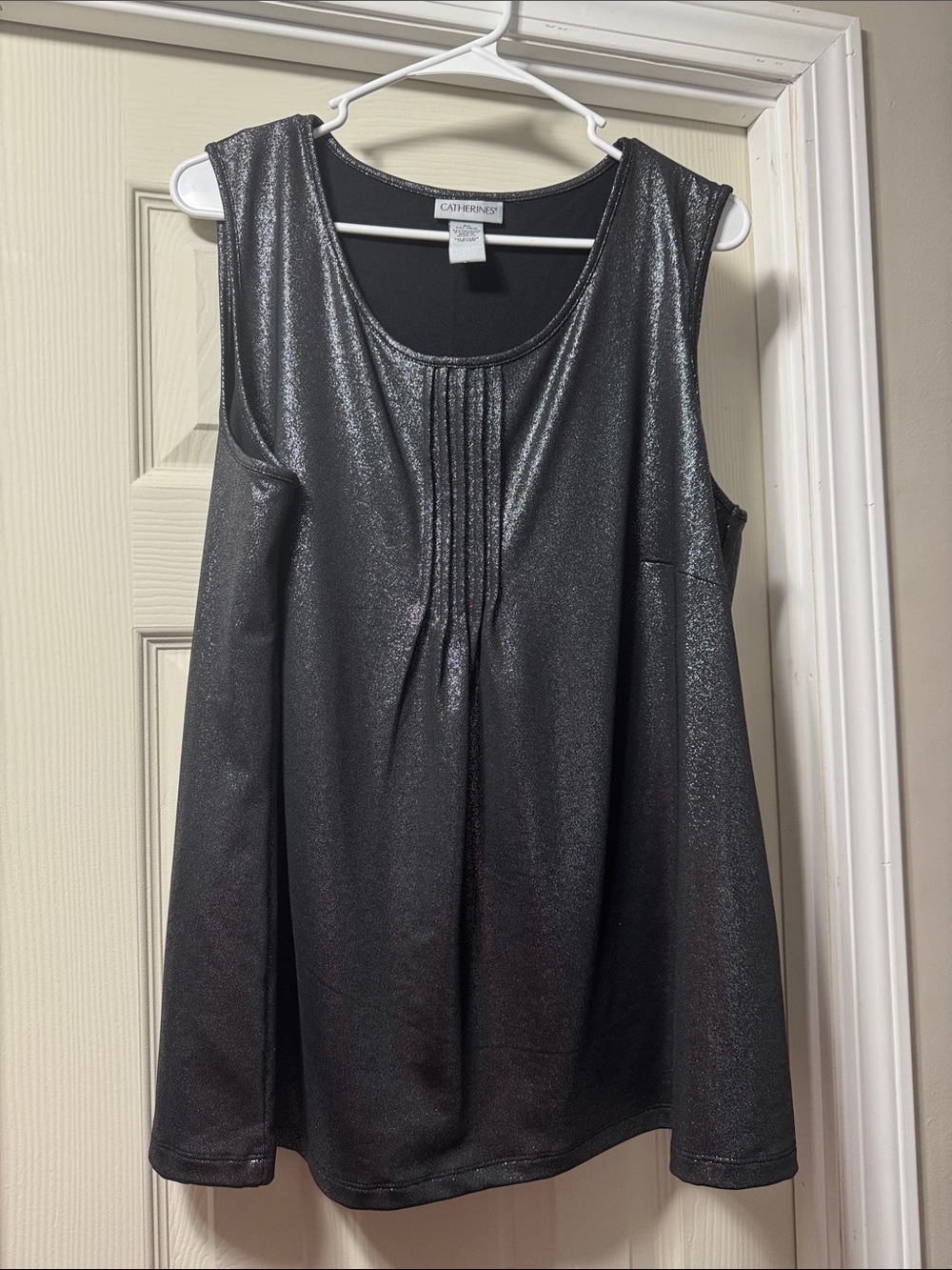 Catherines Metallic Silver Pintuck Sleeveless Tank
